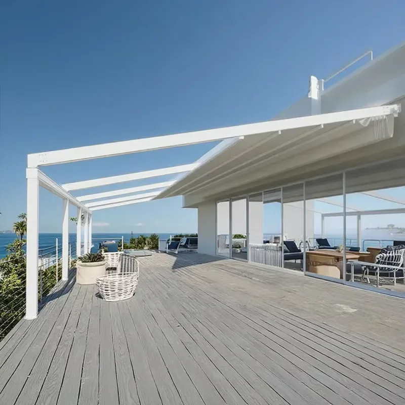 Waterproof Outdoor Aluminum PVC Pergola Retractable Roof Awning with Powder Coated Frame for Wall Mounted Terrace Patio