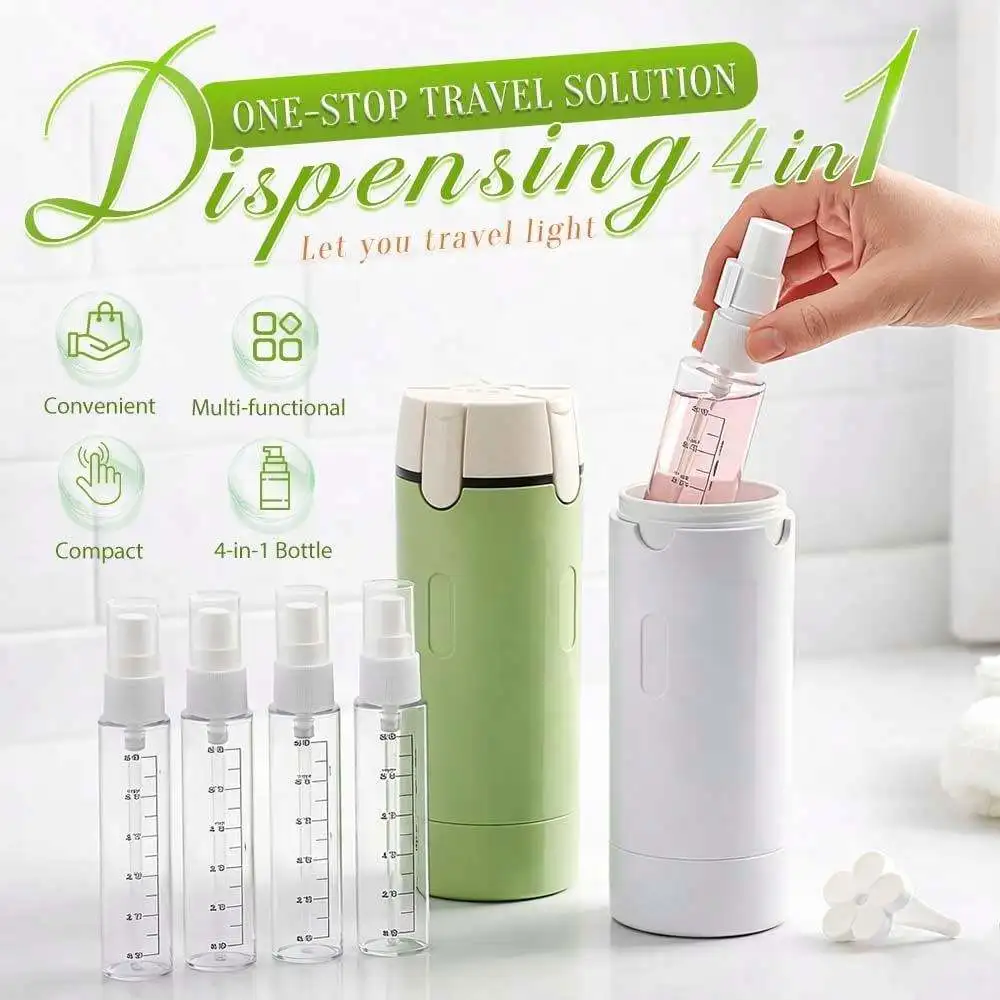 4-in-1 Emulsion Dispenser Bottle, Travel Bottle, Minimalist with Labels, Travel Dispenser Bottle, Toiletry Container