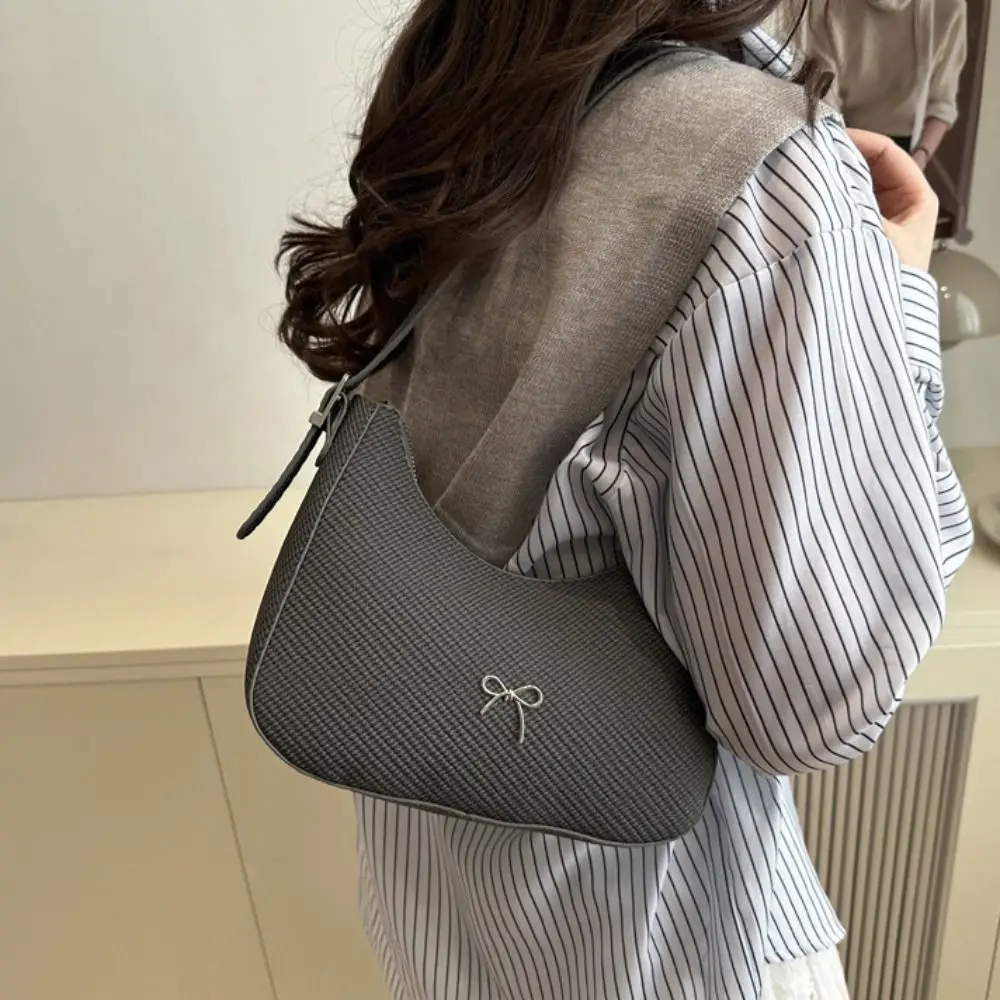 

Сплошной цвет из искусственной кожи, новый дизайн, сумка для подмышек, большая вместимость, сумка для подмышек с бантом Y2K, милая женская сумка на плечо, подарок