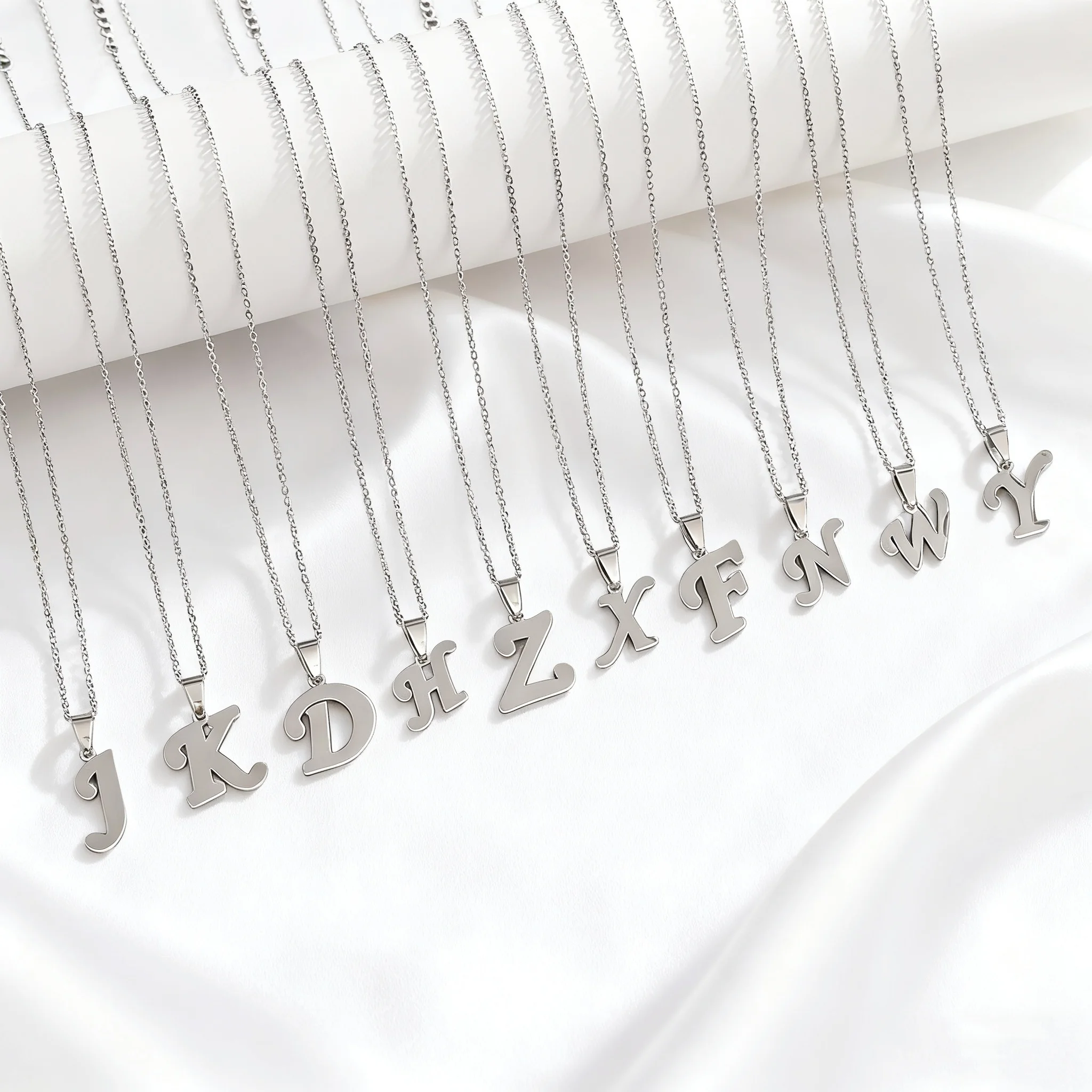 

1Pc Retro Stainless Steel English Alphabet 26 A-Z Letter Necklace Pendant Women Men Capital Initial Name Necklace Birthday Gift
