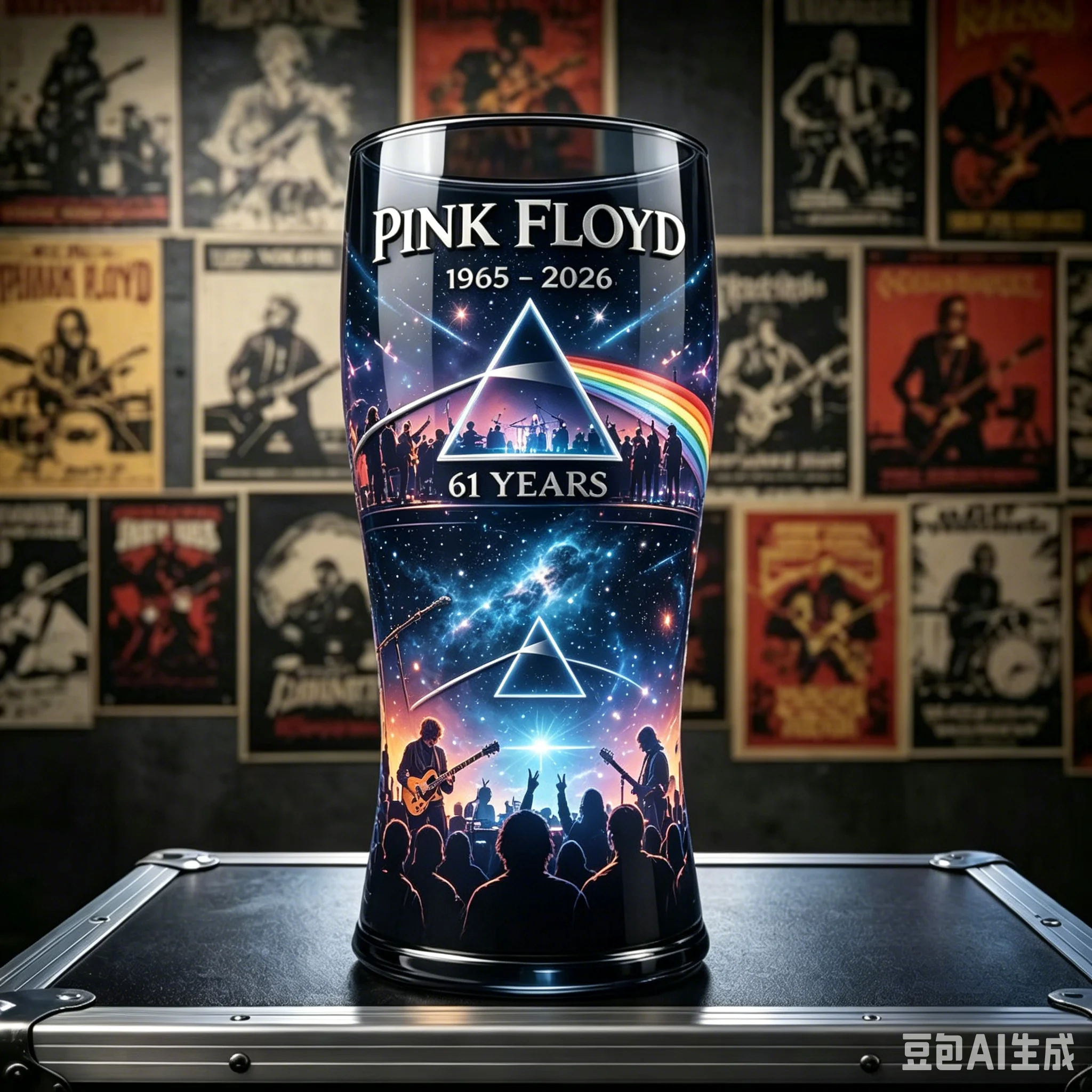 Pink Floyd 61th Anniversary Embossed Glass Cup The Dark Side of the Moon Prism Rainbow Collectible Beer Mug