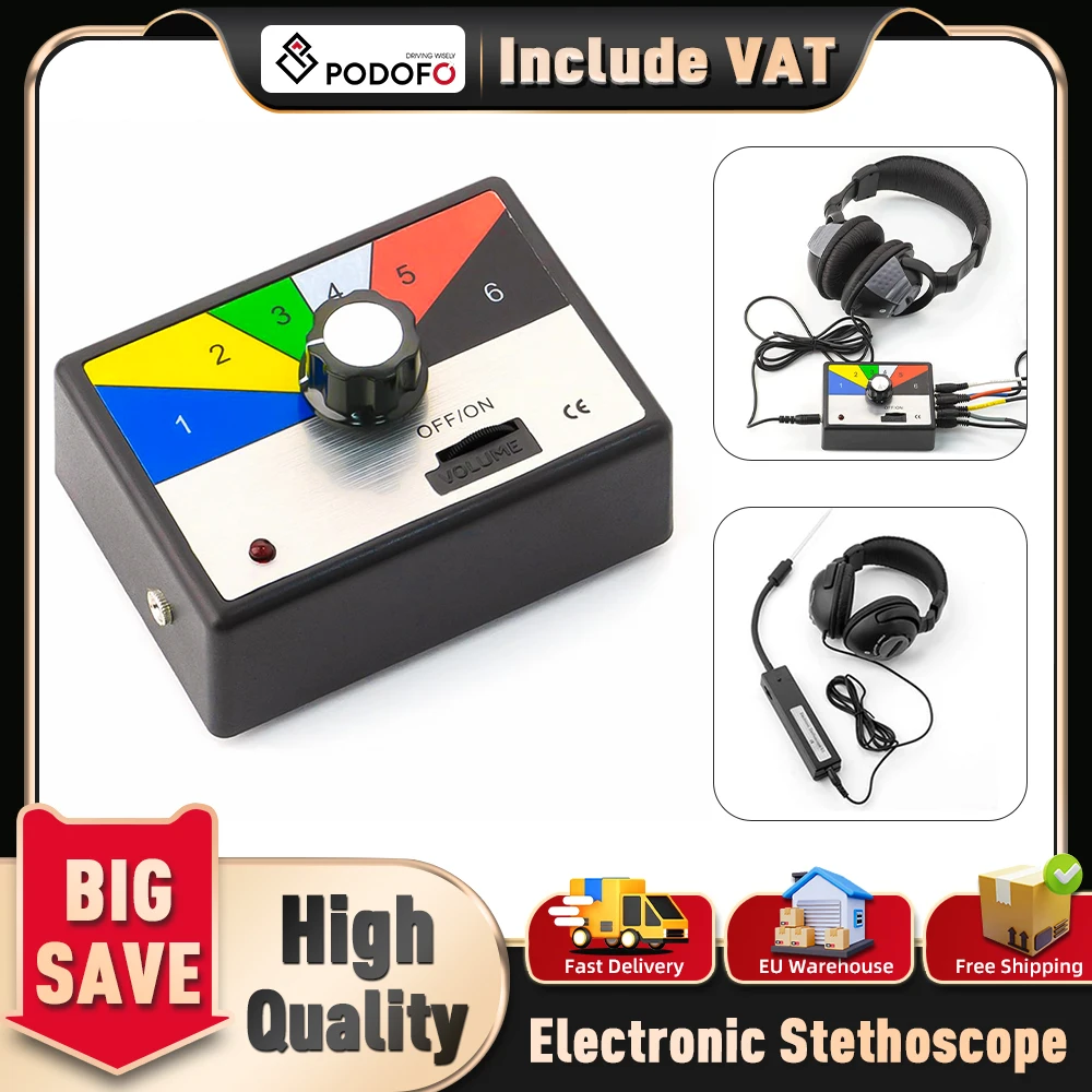 Stéthoscope électronique Podofo, testeur de circuit électrique, 6 canaux, stéthoscope automobile pour professionnels et amateurs de bricolage