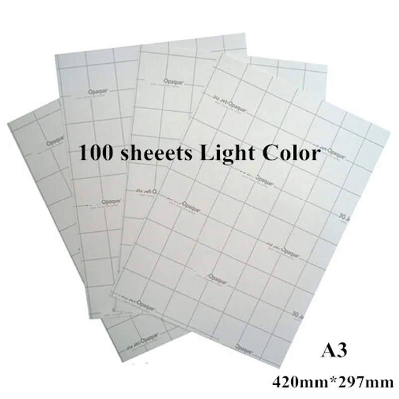 A3*100pc Fabric Transfer Paper Light Color Laser Heat Thermal Transfer Printing Paper With Heat Press Heat Transfers For Clothes