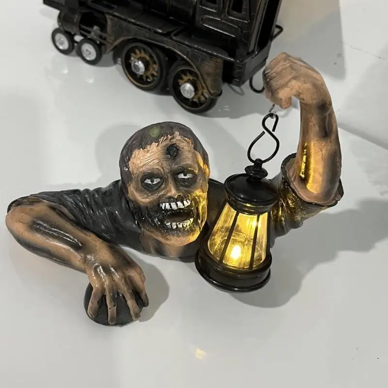 Halloween Zombie Lantern Resin Statue Horror Sculpture Spooky Haunted House Party Garden Yard Desktop Decoration Ornament Prop