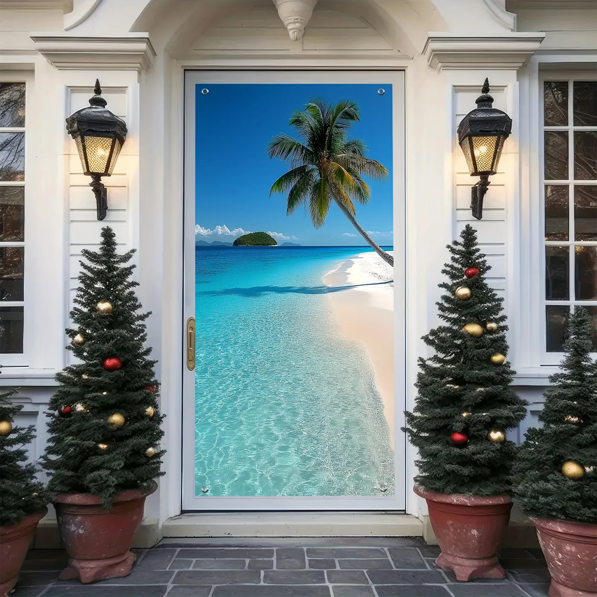 1 item, party banner curtain, beach and ocean scene, multi-functional, family party decoration, living room, outdoor