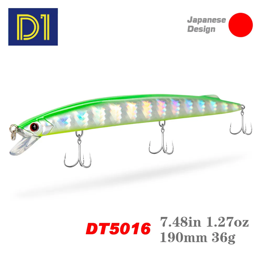 

D1 New Minnow Fishing Lure 190mm 36g Trolling Sinking Depth 0.6-0.9m Hard Baits Long Casting Jerkbait Seawater For Seabass Tuna