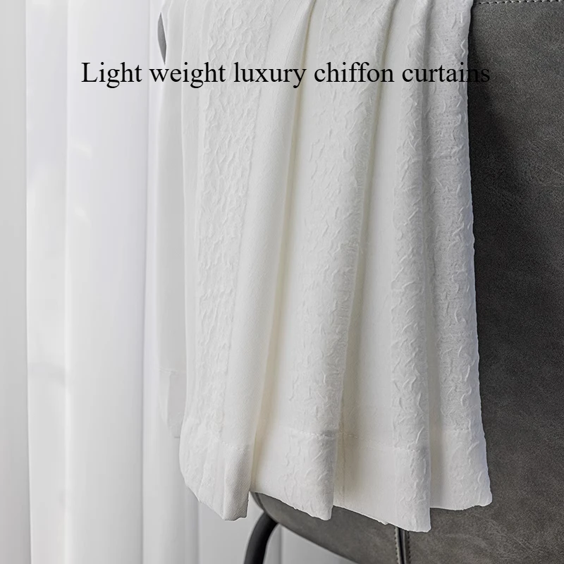 Light Weight Luxury Chiffon Curtains Translucent White Chiffon Curtain for Living Room Pure Clean Balcony Simple Style Curtains