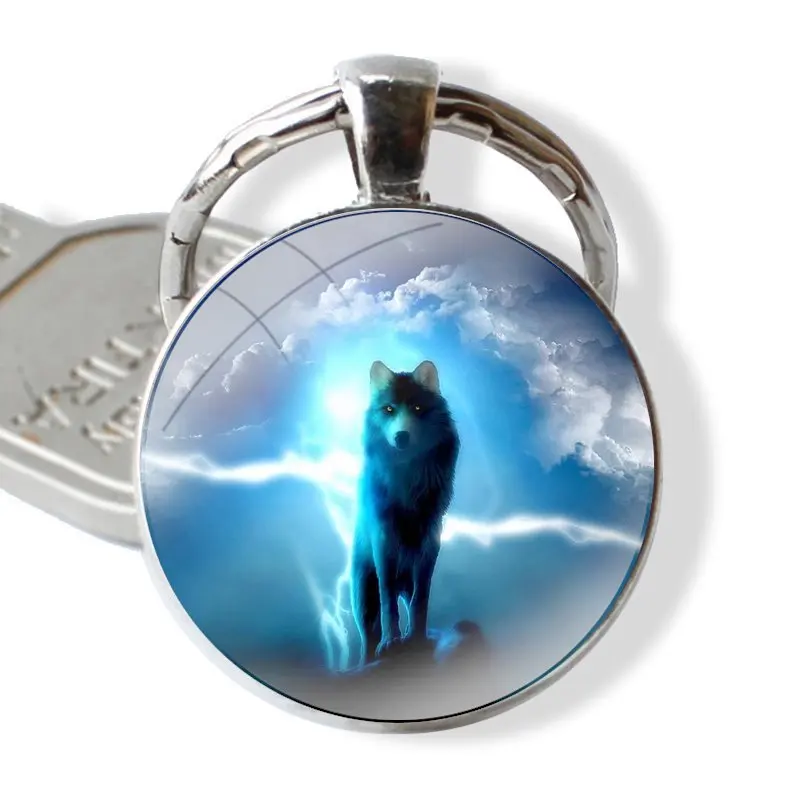 The Sirius Wolf Keychain Glass Cabochon Metal Pendant Classic Men's Women's Keyring