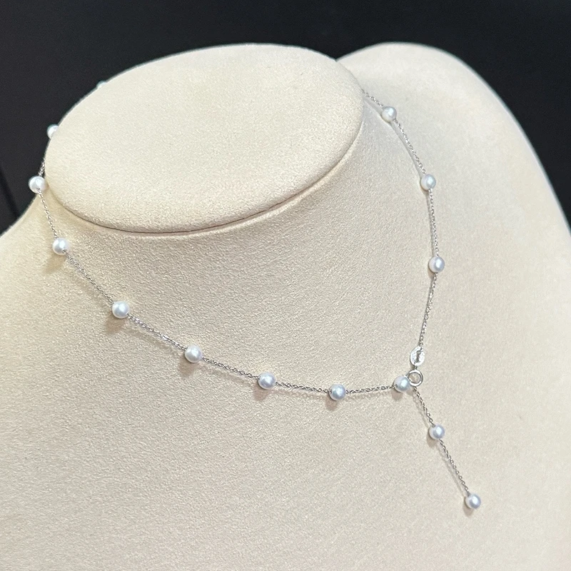 

S925 pure silver starry sky natural freshwater pearl necklace for women's fashion, light luxury, niche design, high-end feeling,