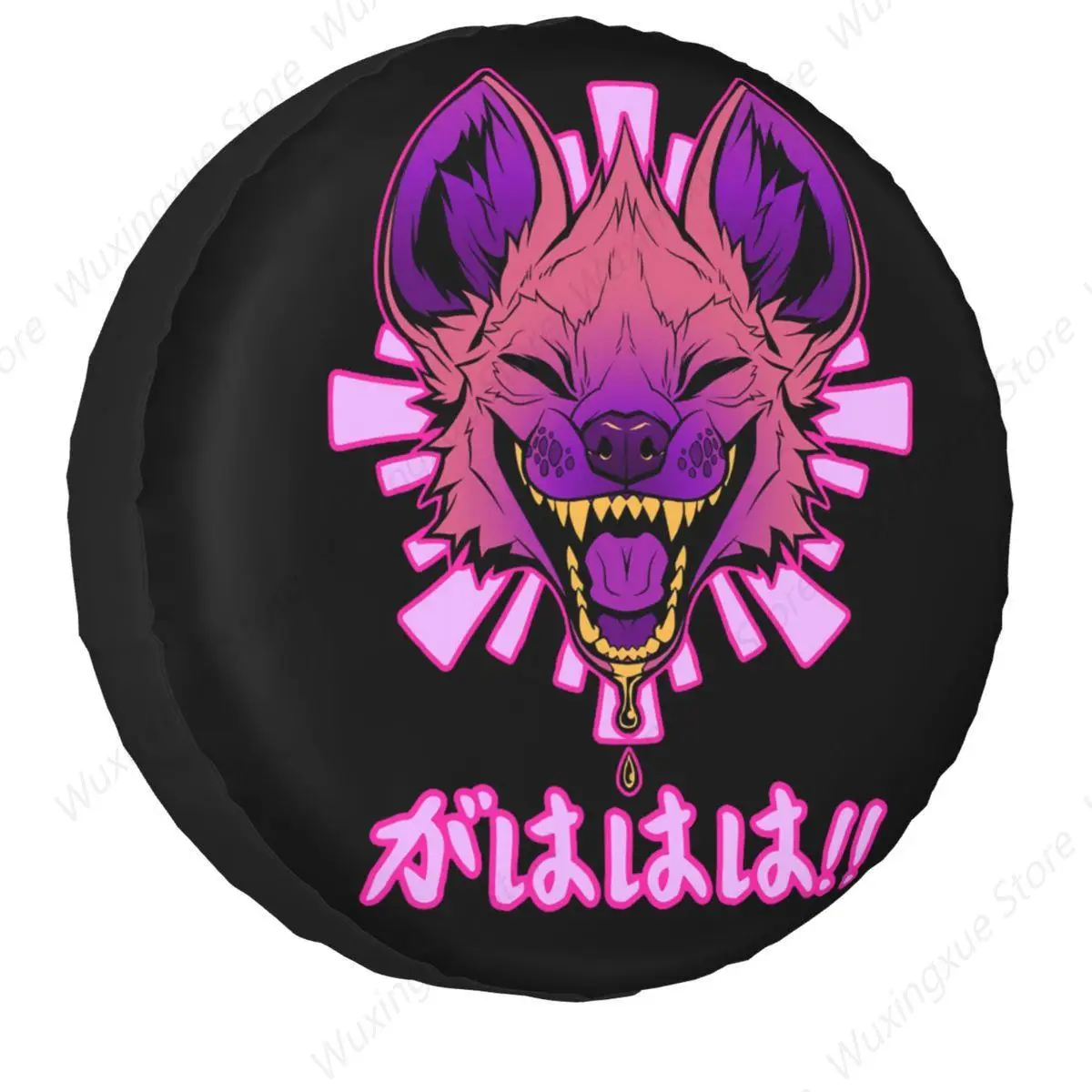 Kawaii Japanese Vaporwave Hyena Spare Tire Cover Bag Pouch for Jeep Honda GAHAHA Furry Wildlife Safari Car Wheel Covers