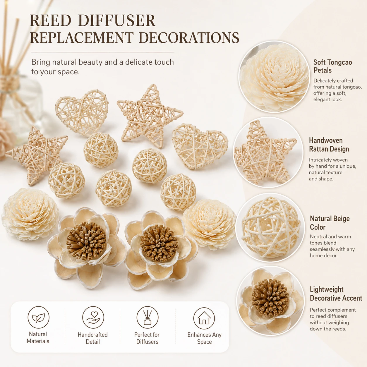 2/5Pcs 3-7cm Aromatherapy Flower Accessories, Simulation Water Lily Reed Diffuser Decor for Home, Office & Gift Set