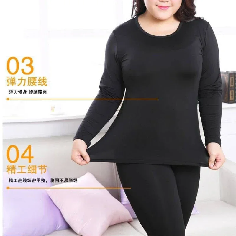 Plus Size Long Sleeve Women Over Size Thermal Long Johns Autumn Winter Women Solid Warm Women Sexy Thermal Underwear Sets M-5XL