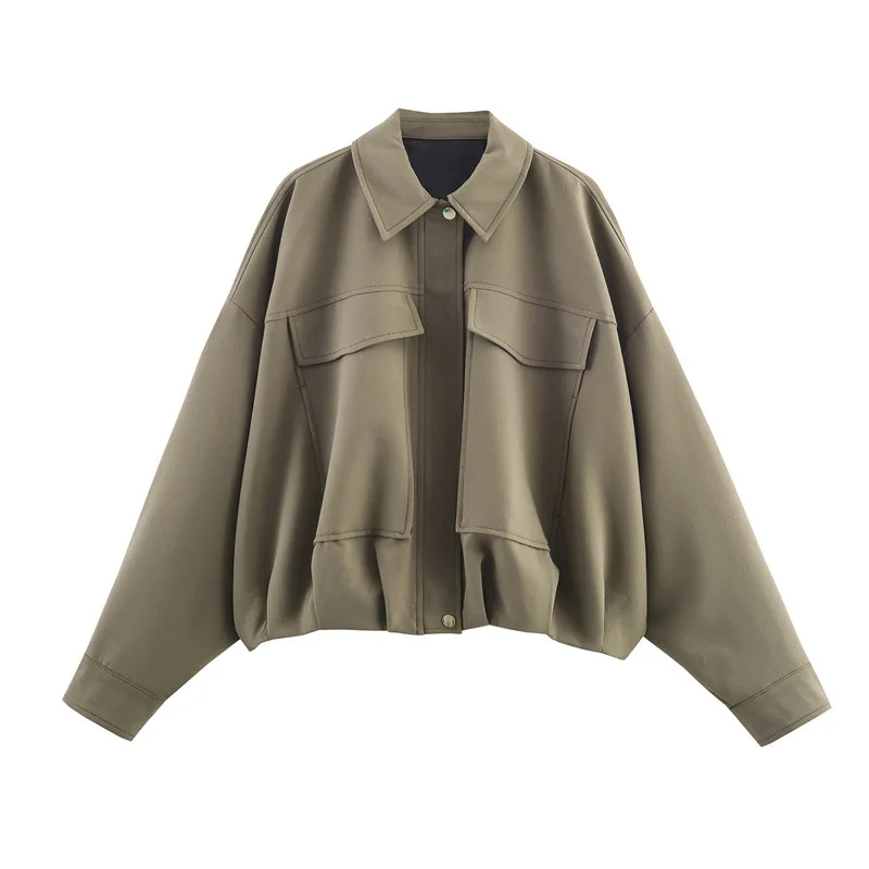 New Women's Fashion Pleated Hem Bomber Jacket