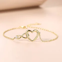 Heart Bracelet for Women Crystal Infinite Love Aesthetic Korean Gold Color Chain Bangles Wedding Accessories Bride Jewelry H058