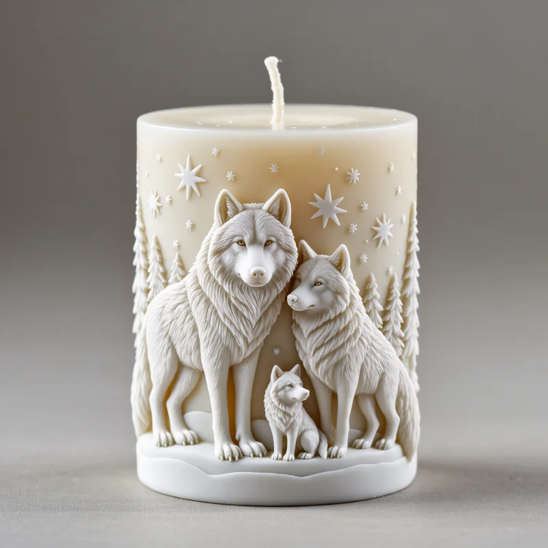 

【Fantasy Snowfield】Wolf Pack Pattern 3D Silicone Candle Mold Wolf and Pine Tree Starry Sky Relief Silicone Tool Christmas New Year Holiday Atmosphere Decoration