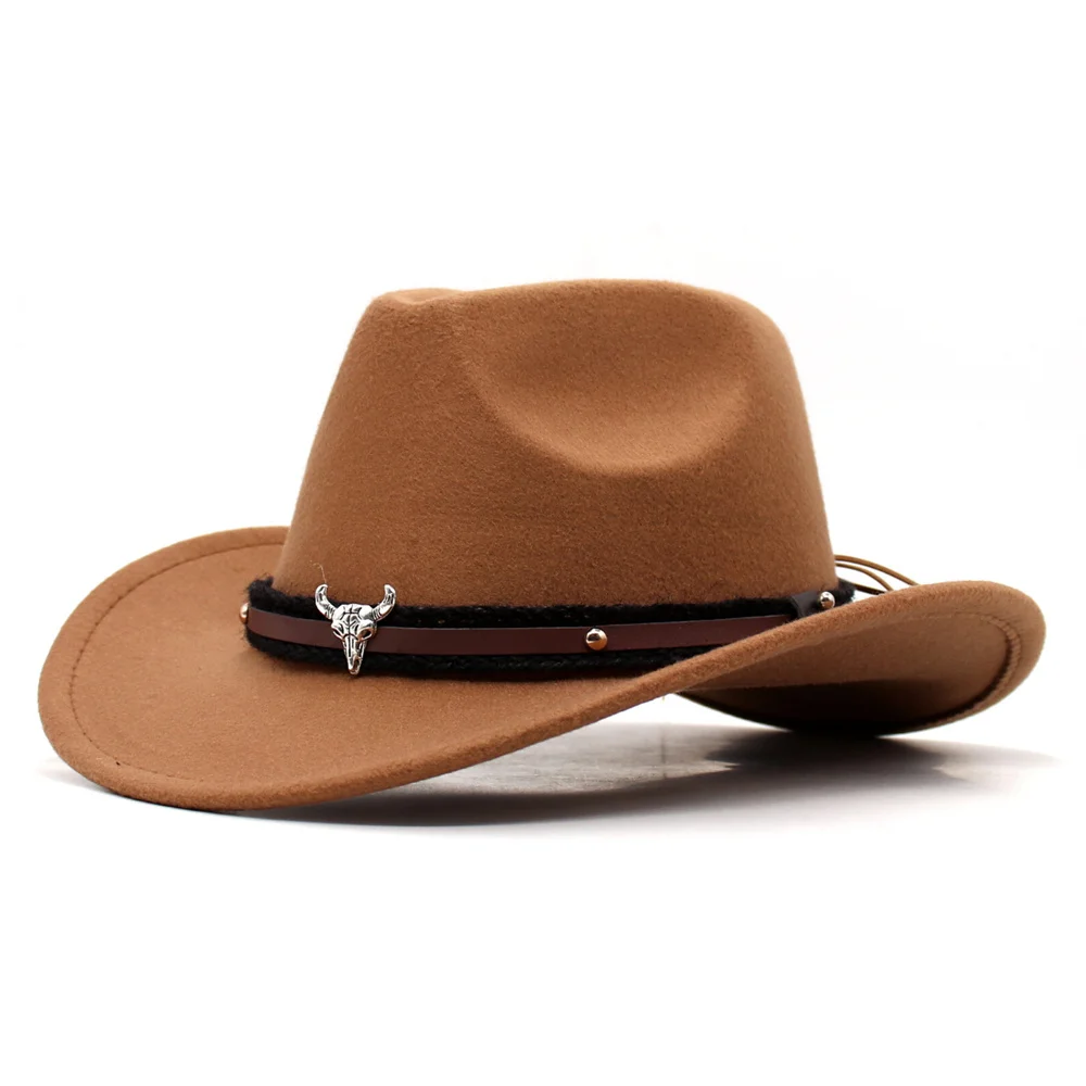 Fashion Felt Hats With Cow Head Artificial Suede Western Cowboy Hats Retro Big-edge Gentleman Cowgirl Jazz Hat for Holiday Party