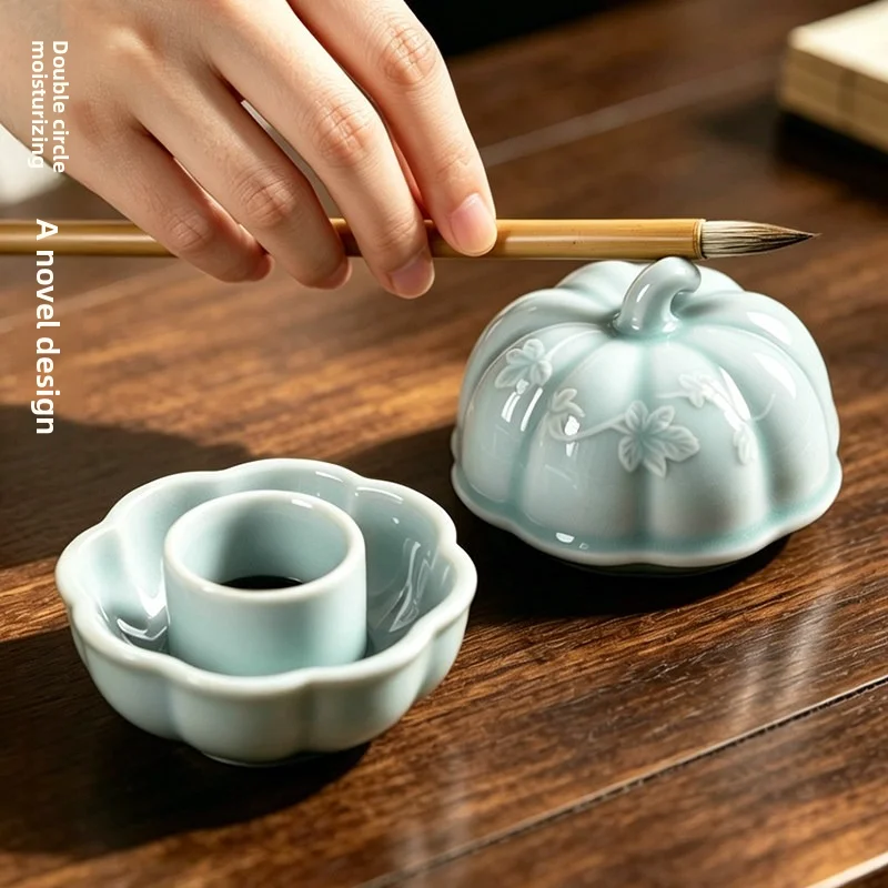 Multi-functional Hot Pot Inkstone, Moisture Cover Ink Well for Beginner Calligraphy Brush Ink Storage Brush Washer Gift