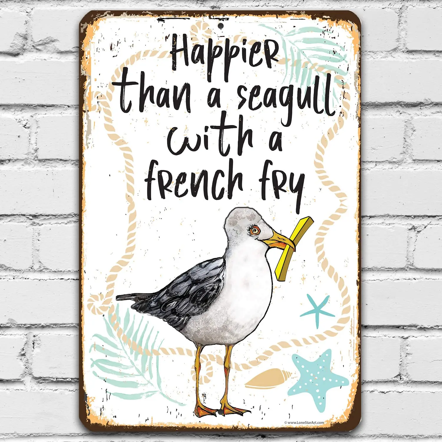 Gaviota con Papas Fritas - Excelente Decoración para Casa de Campo y Playa, Arte de Pared Costero Divertido, Impresiones Náuticas de Aves y Animales, Regalo I
