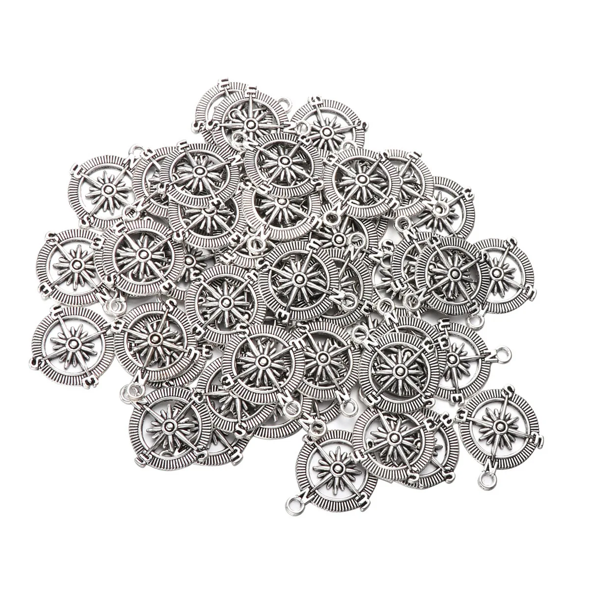 

50 pcs Graduation Accessories Silver Alloy Pendant DIY Compass Shaped Jewelry Making Charms Bracelets Necklace Project