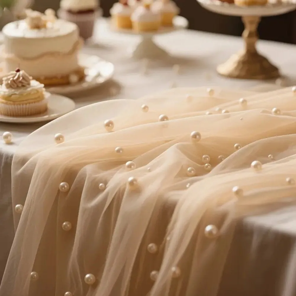 0.75*3M Table Flag Semi Transparent Gauze Mesh Table Runner Sheer Drapes Pearl Tulle Wedding Arch Drapes Festival Party
