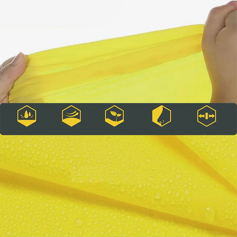 1/3/5PCS Gelber tragbarer Einweg-Regenmantel aus Kunststoff für Erwachsene Gelber Regenmantel mit Kapuze, wind- und regenfest, Angeln, Wandern, Radfahren – Detail 3