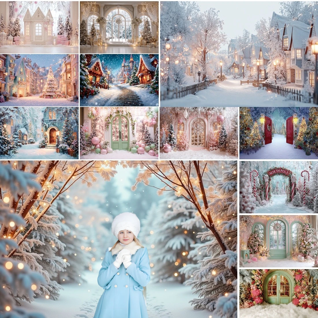 

MOON.QG Arch Passway Christmas Background Candle Pine Branch Wooden Backdrops For Photography Shooting Party Poster Studio Photo