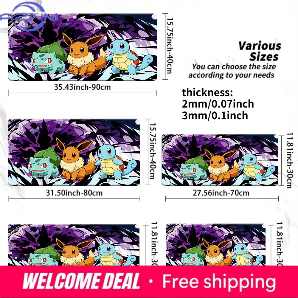 

Purple Splash Bulbasaur Eevee Squirtle Pokemon TCG Playmat Non-Slip Gaming Mouse Pad