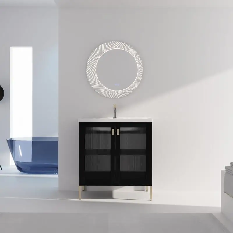 

32" Freestanding Bathroom Vanity, Plywood with Ceramic Sink, Soft-Close Doors, KD Package