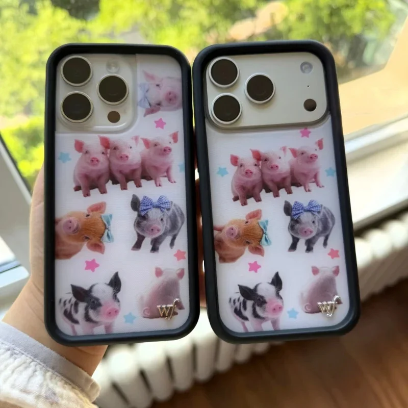 Coque de téléphone Wildflower ins Cute Arrange Little Piggy pour iPhone 11 16 15 14 13 12 17 Pro Max Plus WF, motif dessin animé trois cochonnettes