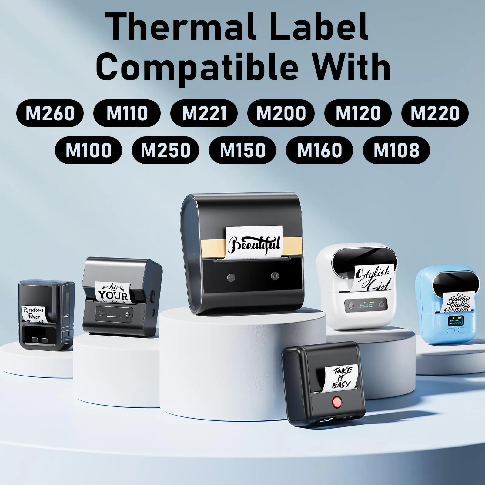 White/Transparent Thermal Labels Waterproof Oil/Scratch Stickers for M110/M220 Printers, Shipping Barcodes, Retail Branding