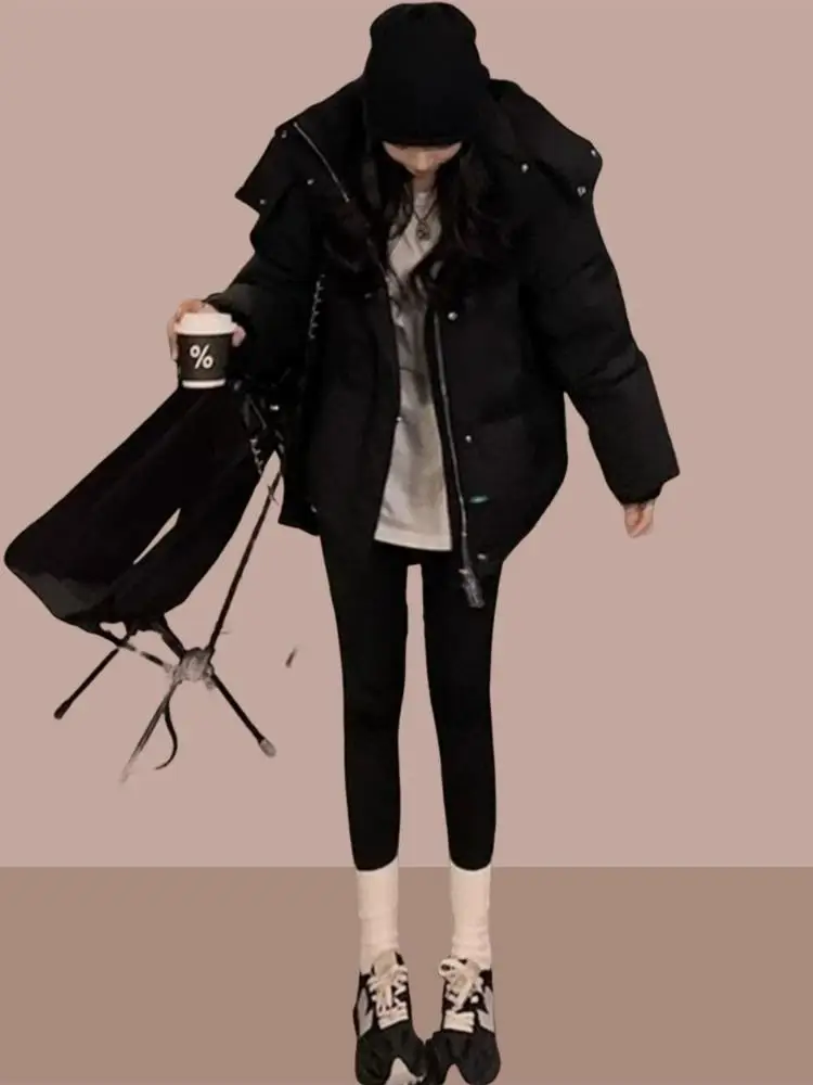 

Корейская женская хлопковая куртка свободного кроя, повседневная теплая хлопковая куртка с капюшоном, утепленная, с длинными рукавами, на молнии, укороченная модель