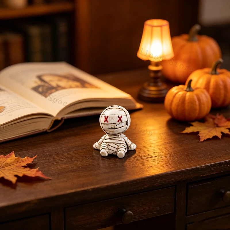 10-50pcs Halloween Mini Mummy Resin Figurines Halloween Micro Landscape Ornaments, Spooky Cute Mummy Statues for Halloween Party