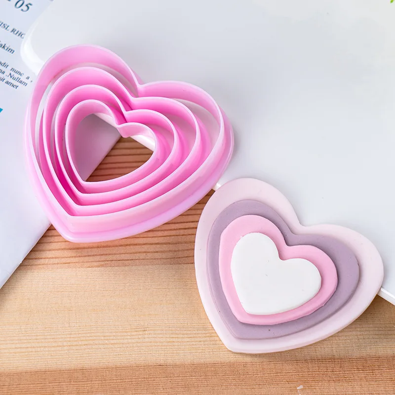 4Pcs/set Love Heart Cookie Cutter Wedding Party Fondant Dessert Cake Decorating Tools Heart Shape Biscuit Maker Pastry Cutter