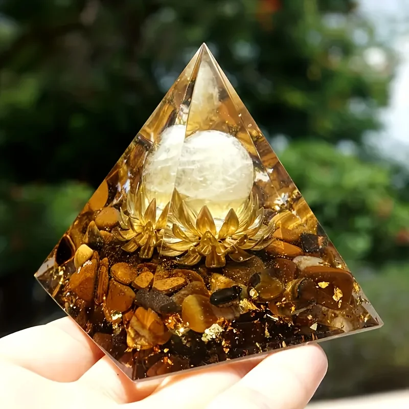 Natural Tiger Eye Crystal Flower of Life Ogden Pyramid, for home decoration, fish tank decoration, best gift for friends on Hall