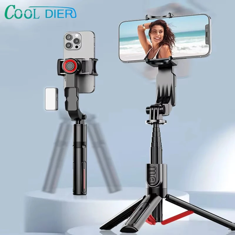 Penstabil Ponsel Pintar Gimbal Genggam COOL DIER dengan Batang Ekstensi Lampu Isi Tongkat Selfie Ponsel Jarak Jauh untuk iPhone Samsung