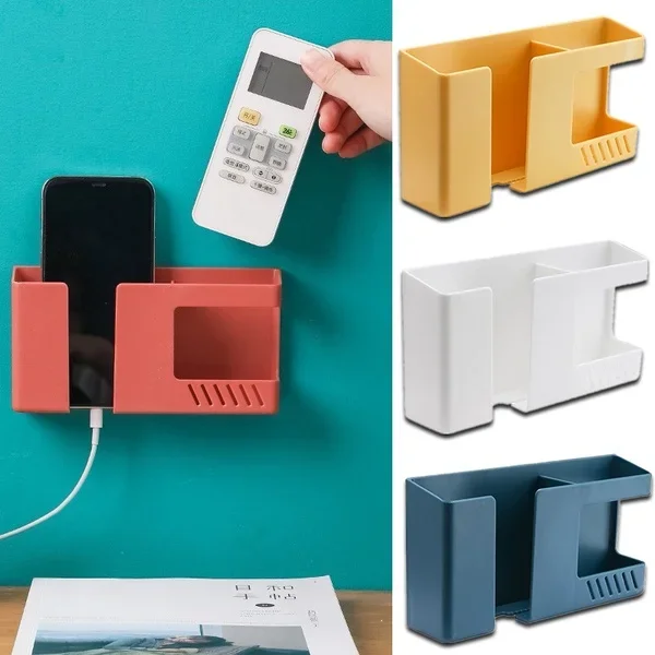 1Pcs Wall Mounted Organizer Self Adhesive Storage Box Remote Control Holder Phone Charging Stand No Drill Multifunction Shelf