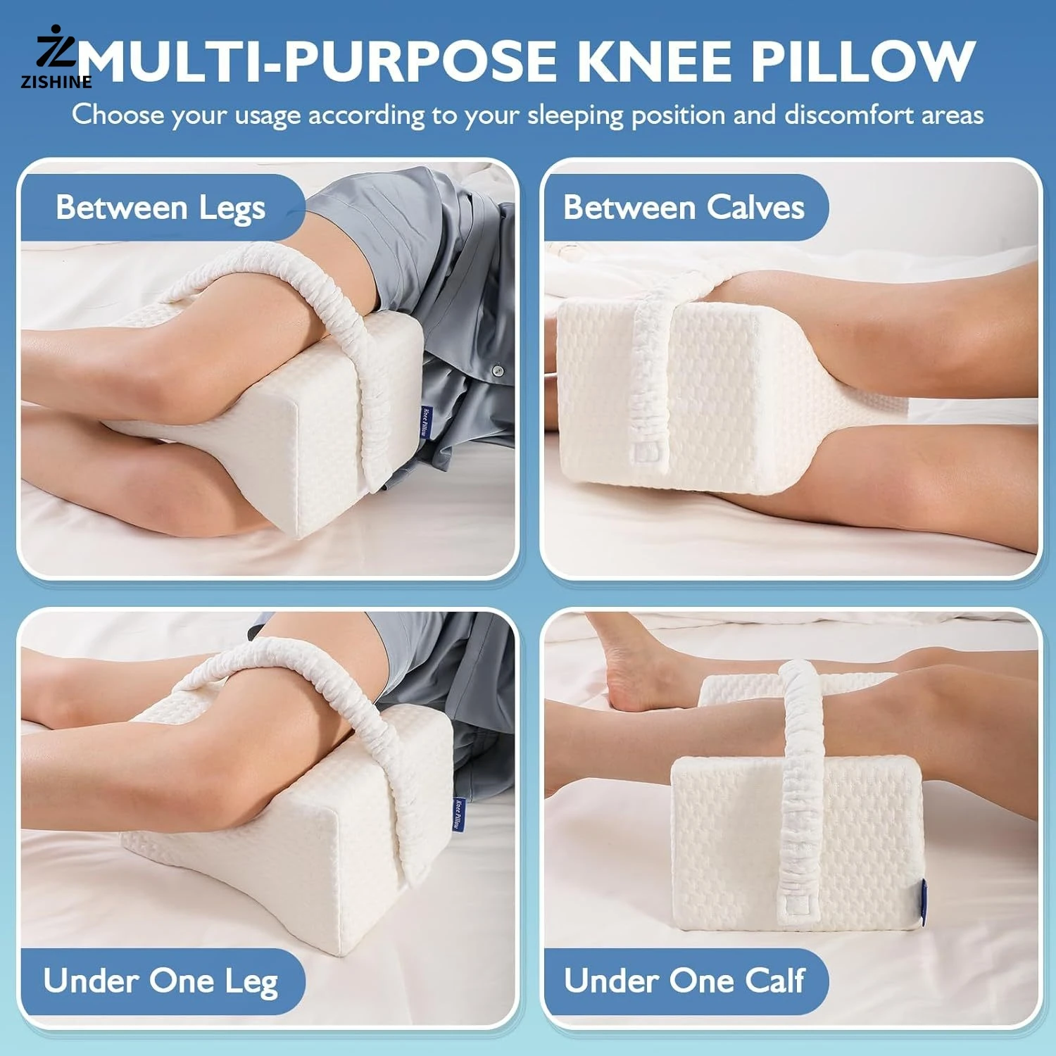 Leg Pillow for Side Sleepers with Strap Knee Pillow for Hip,Back, Sciatica Pain Relief Contoured Memory Foam for Spine Alignment
