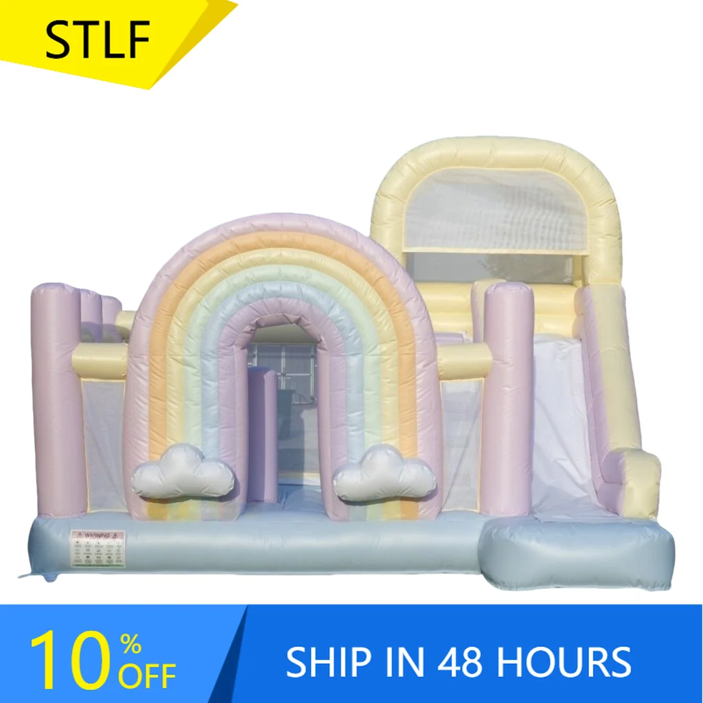 

STLFHotsale PVC Rainbow Bouncer Inflatable Bounce House Jumping Bouncy Castle With Slide For Kids And Adults Party Wedding