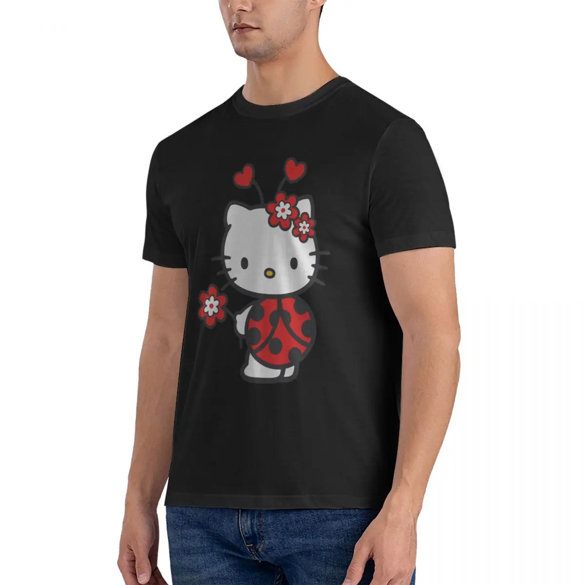 Different Style T-Shirts Men Hello Kitty Hipster Pure Cotton Tees Round Collar Short Sleeve T Shirts Summer Clothes