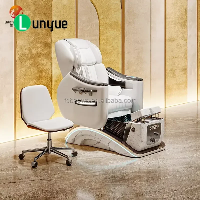 Luxury Anti Acetone Leather Pedicure Chair with Crystal Basin Fiberglass Base Body Massage Spa Equipment for