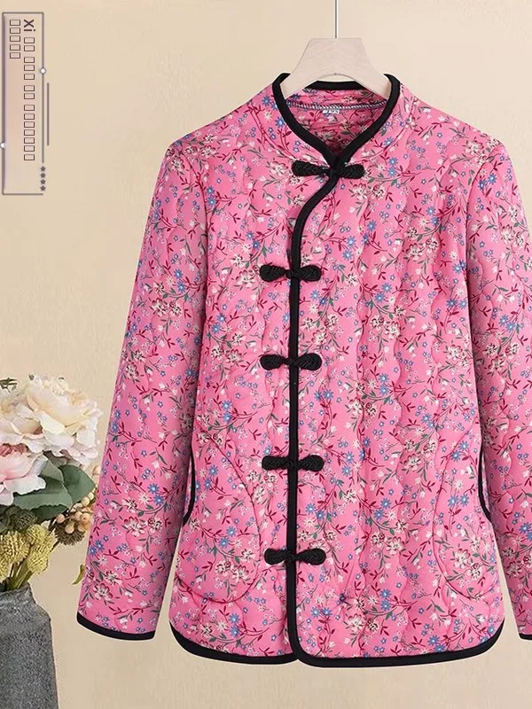 

Thiened Large Flower Cotton Jaet Ethnic Sle Northeast China Warmth Mommy Clothes Two-Step Performance Women's Coat