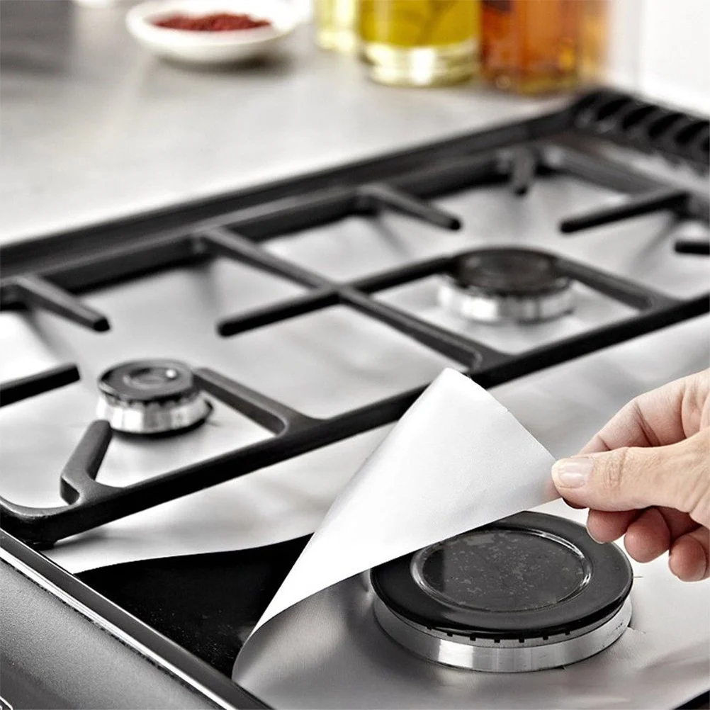 

8Pcs Gas Hob Liners 27x27cm Silver Premium Oven Protector Sheets Drip Proof Easy Clean for All Gas Cooktops Oven Liner