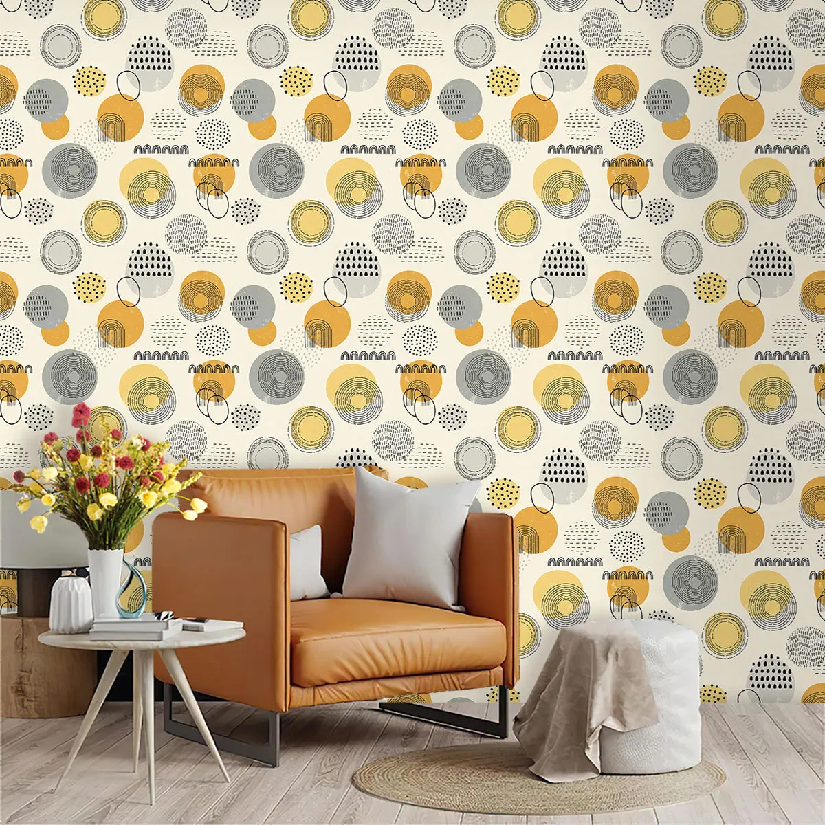 Boho Abstract Circle Peel and Stick Wallpaper Geometric Wall Mural Removable Contact Paper for Bedroom Living Room Cabinet Decor
