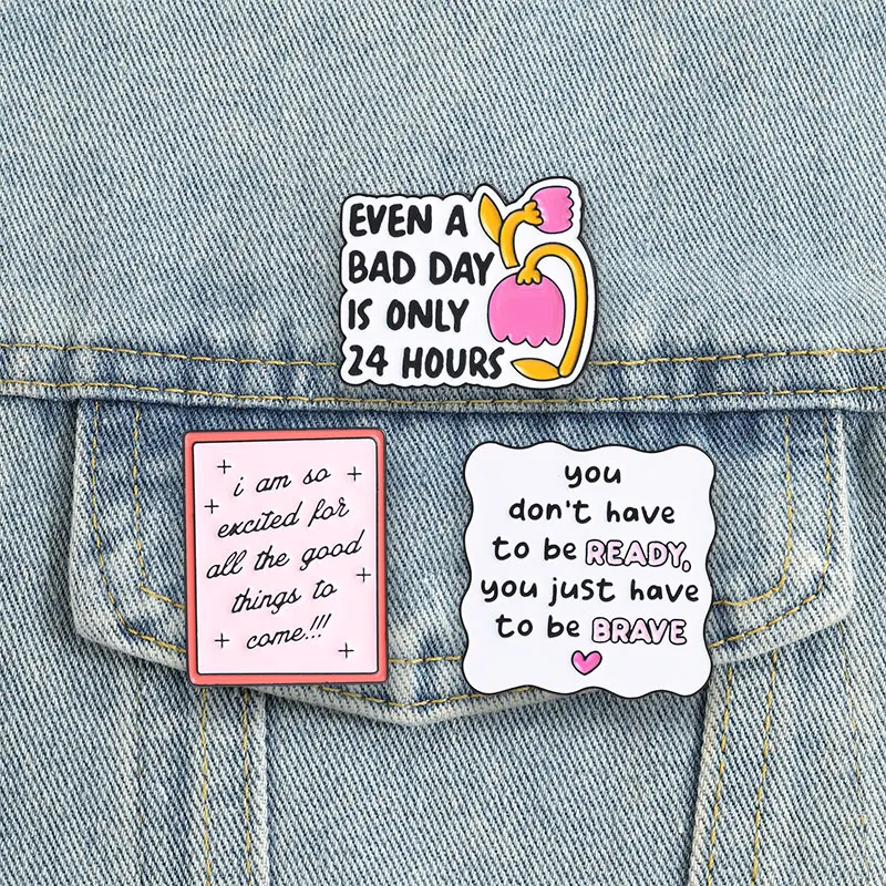 Broches émaillées avec citations inspirantes sur le thème des tulipes, badges d'affirmation positive, même une mauvaise journée ne dure que 24 heures, cadeau de bijoux