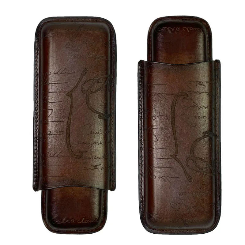 Cigar Case Leather Travel Portable 2 Tube Holder Mini Humidor Box Cigar Accessory Cigarette Storage Tool Bag
