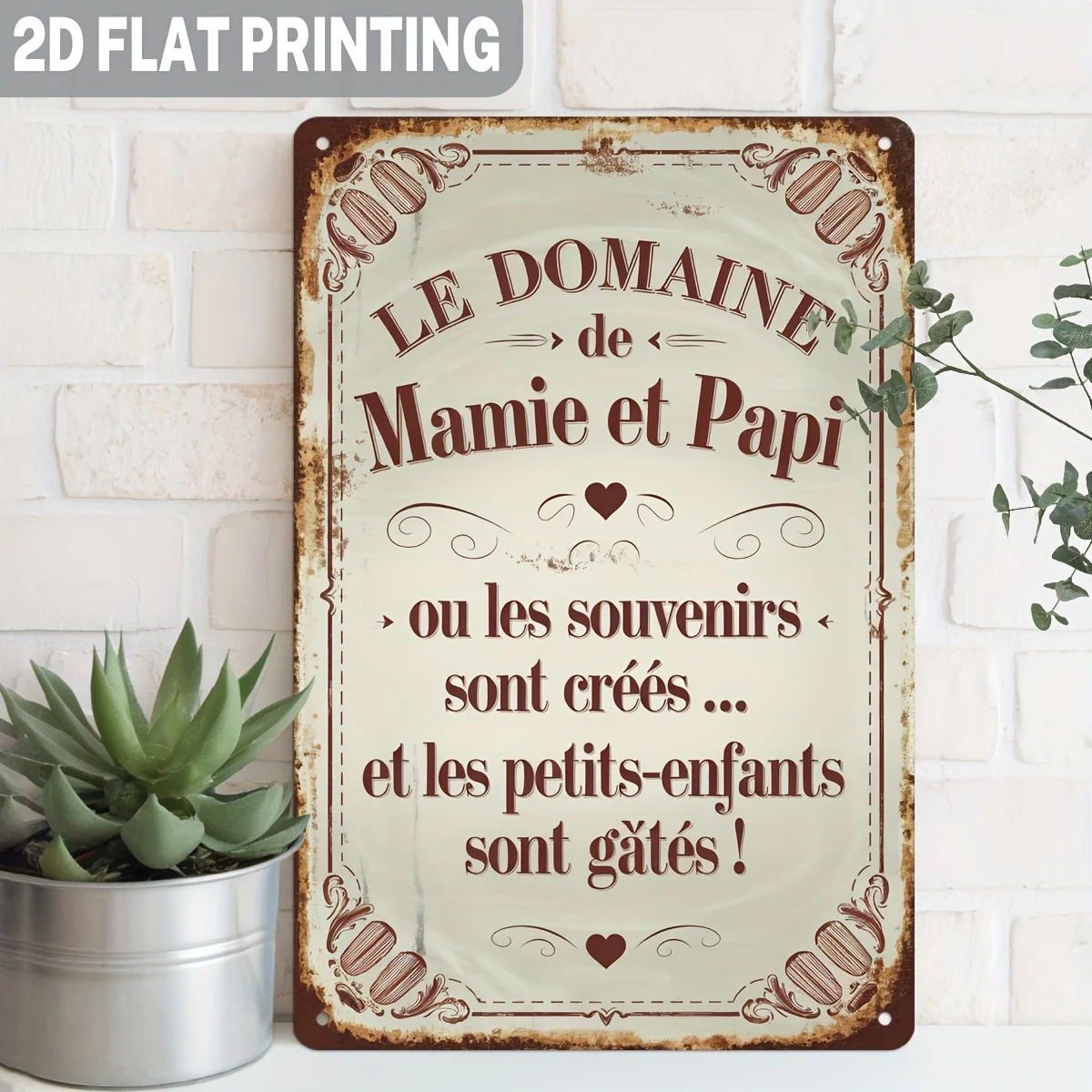 Featuring a French Vintage Family Love Theme Titled 'Le Domaine De Mamie Et Papi', Perfect for Indoor Or Outdoor Decoration