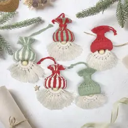 Christmas Tree Hanging Ornaments Hand Woven Cotton Rope Christmas Hat Pendants For Home Xmas Party New Year Decor Supplies