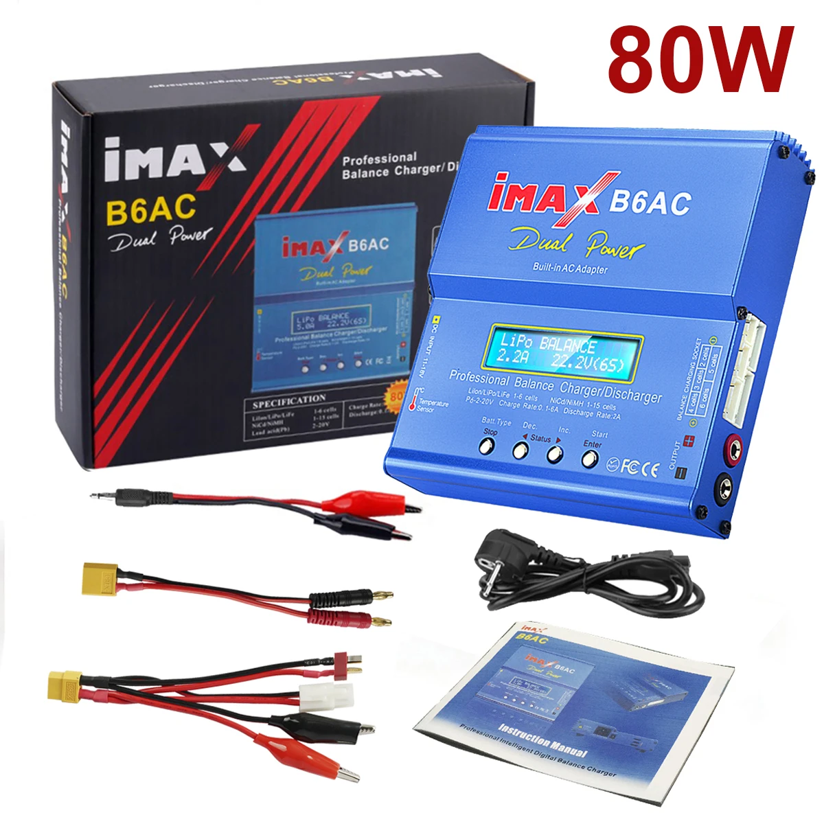 Imax B6 AC RC Charger 80W B6AC 6A BALANCE Charger ดิจิตอลหน้าจอ LCD Li-Ion LiFe Nimh Nicd PB LiPo แบตเตอรี่ Discharger