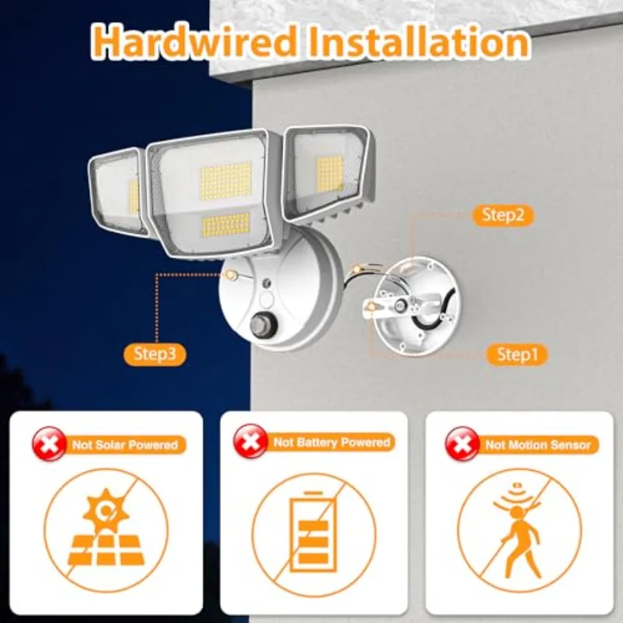 90W Dusk to Dawn Outdoor Light, 10, 000LM 6500K LED Flood Lights Outdoor, 4-Head High Output Security Light for Yard and Garage