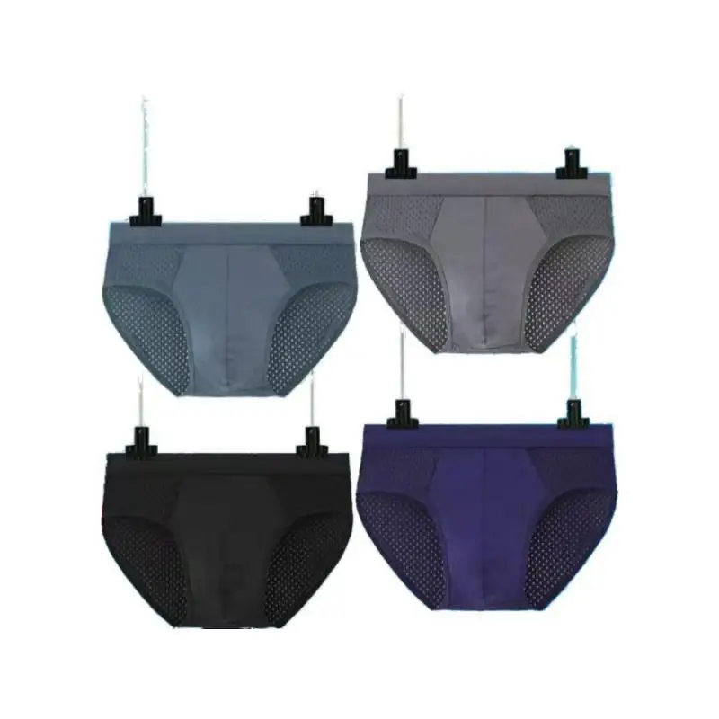 

3Pieces New Design Comfortable Men Ice Silk Briefs Breathable Mesh Eyelet Ultra thin Underpants Trendy Underwear Shorts Stock